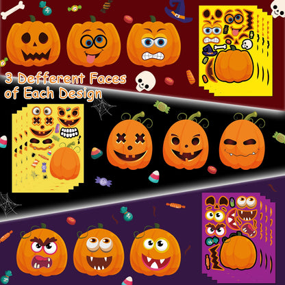 56 Sheets Halloween Pumpkin Make a Face Stickers for Kids - 14 Different Pumpkin Designs - Fun Halloween Party Favors Crafts Games & Activities Supplies