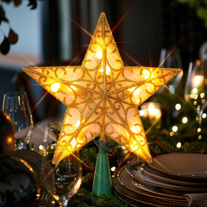 Dazzle Bright 11'' Star Tree Topper, Glitter Christmas Tree Top with 10 Lights, Xmas Tree Decoration (Gold)
