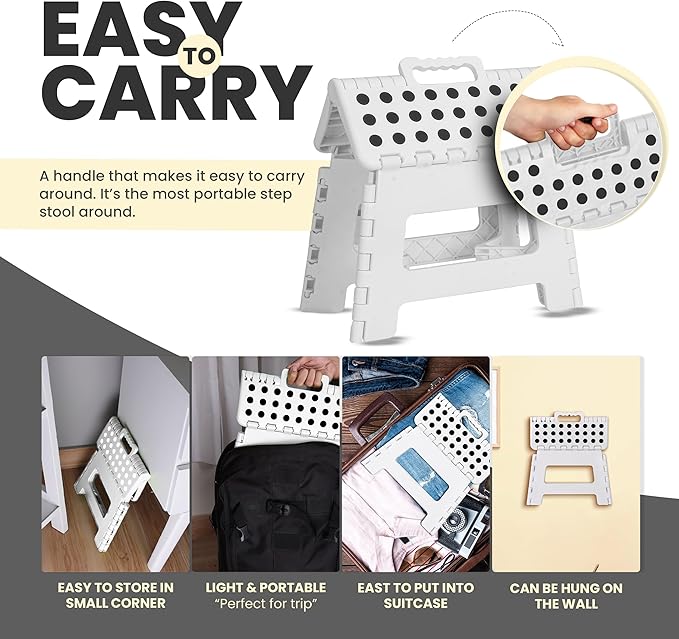 Utopia Home Folding Step Stool with Handle – 9 Inch Anti Slip Collapsible Stool – Holds Up to 300 lbs – Sturdy Plastic Step Stool Foldable for Kitchen, Bathroom and Home Use (1-Pack, White)