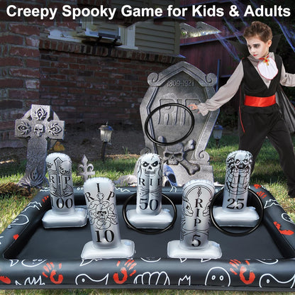 Upgraded Stability & Plastic Ring Giant Tombstone Ring Toss Games Halloween Party Game Favors for Kids Inflatable Game Halloween Party Decor Outdoor Carnival Game Classroom Indoor School Yard