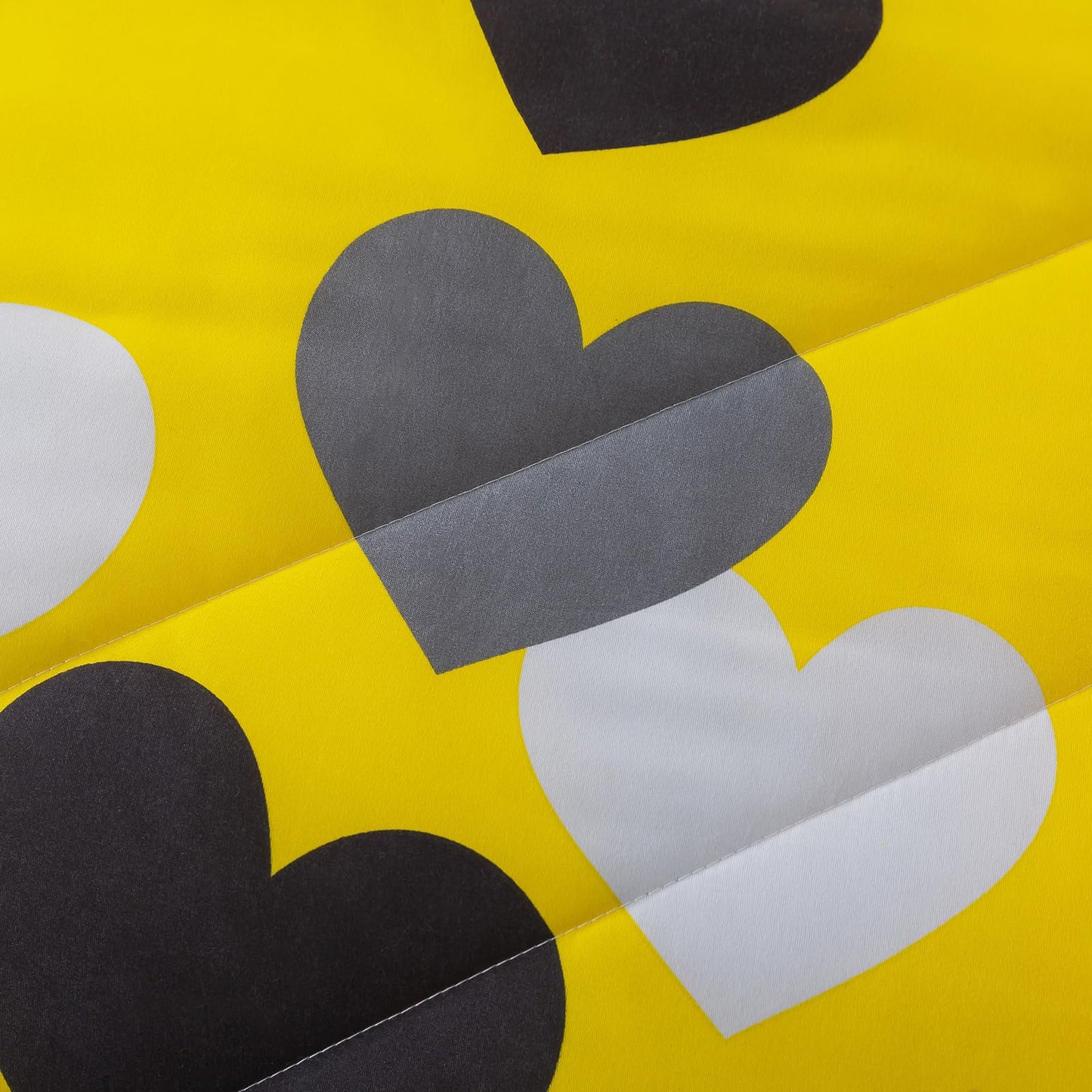 Caressma Twin Size Comforter Set for Boys Farmhouse Yellow Bedding Set with Black Heart All Season Fluffy Soft Lightweight(1 Comforter & 1 Pillowshams)