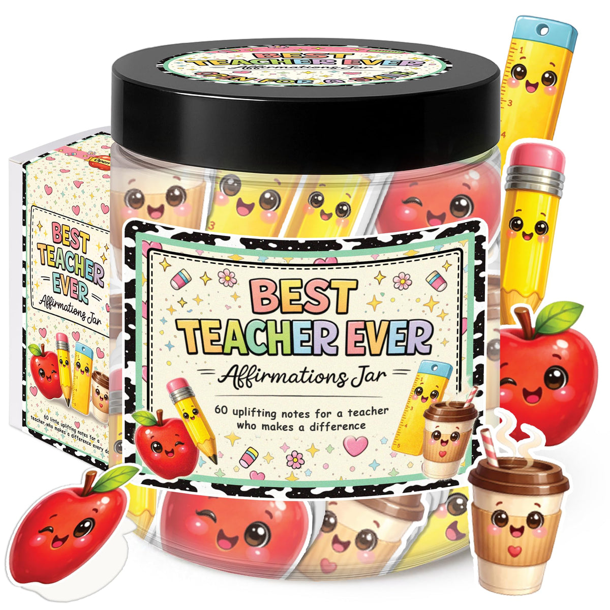 Best Teacher Ever Affirmations Jar, 60 Positive Affirmations Cards Teacher Appreciation Gifts for Women, Thank You & End of Year Gifts for Women Teachers