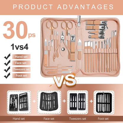 Manicure Set 30 in 1 Nail Clipper set, REDFLOW nail clippers, fingernail & toenail clippers, Manicure Tools, pedicure tools, Suitable for Travel Manicure Kit, Nail Set Kit With Everything Profe