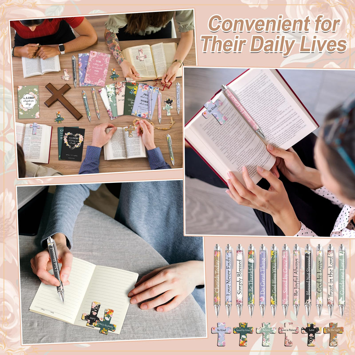 48 Pcs Christian Bulk Gifts for Women Include Bible Verse Notebook Scripture Pen Magnetic Cross Bookmark Organza Bag Inspirational Religious Journal for Church Sunday School Easter Mothers Day Prizes