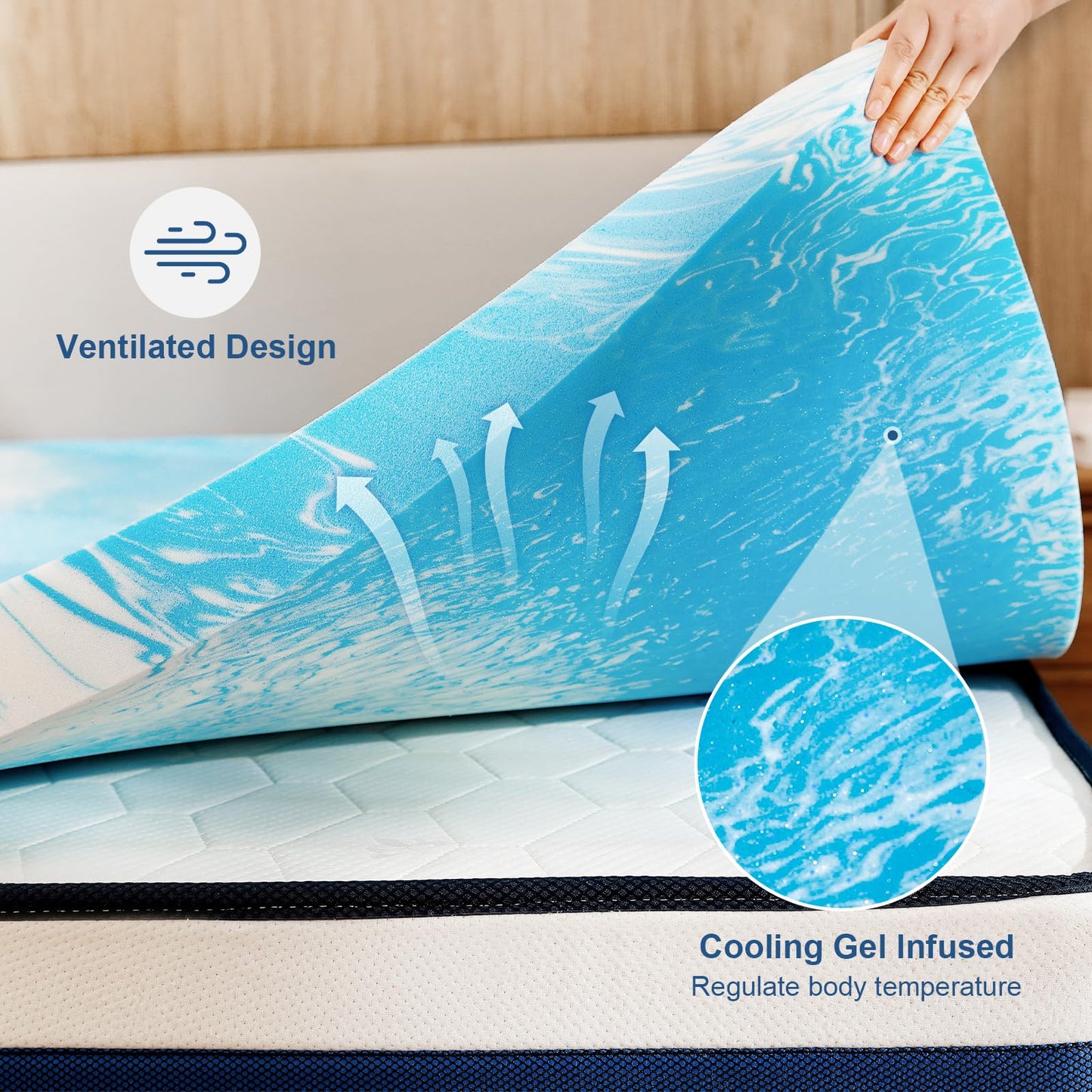 Bynex 2 Inch Gel Memory Foam Mattress Topper, Queen Size Cooling Bed Topper for Back Pain & Pressure Relief