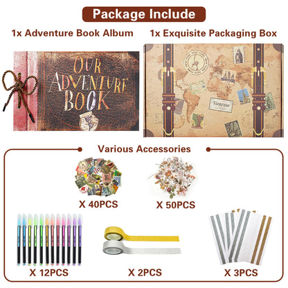 Vienrose Our Adventure Book Scrapbooks Album Up Movie Scrap Photo Book Embossed Words with Luxury DIY Kit for Couples＆Men Boyfriend