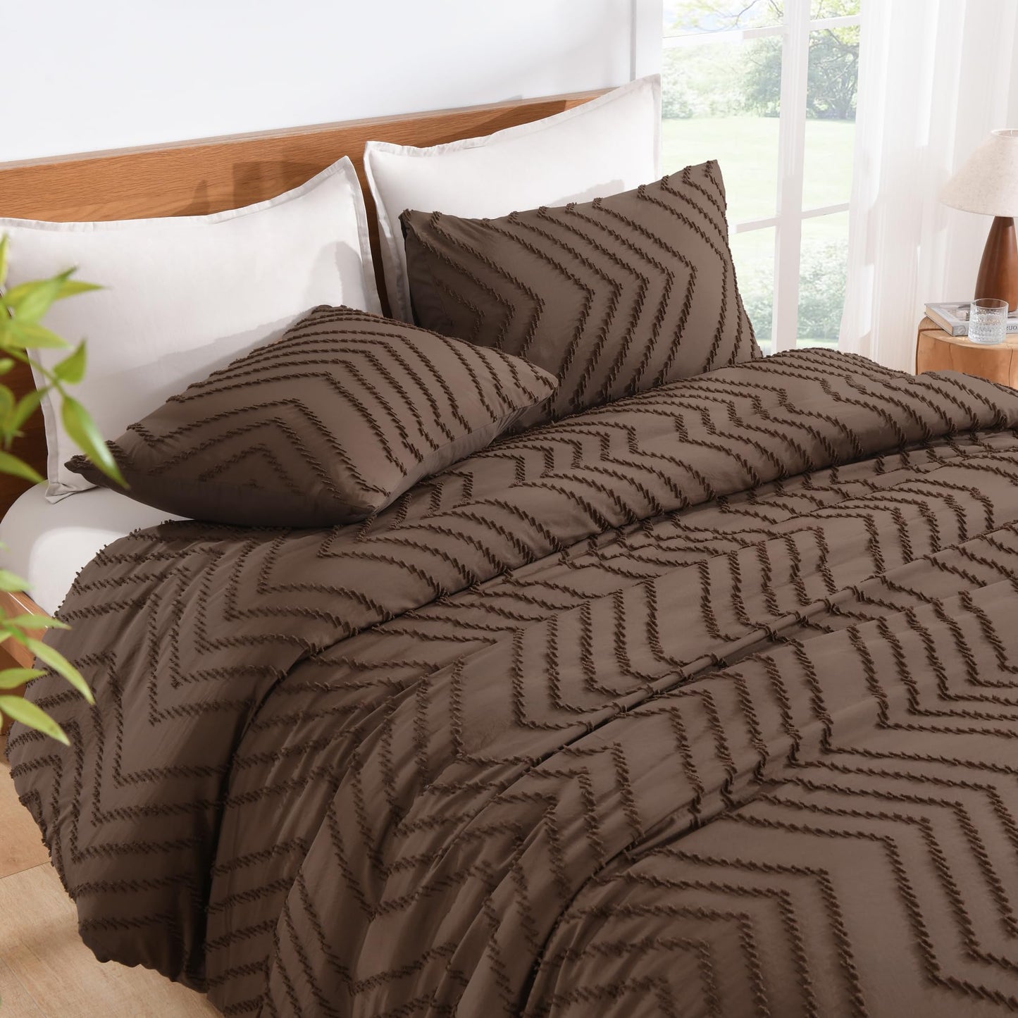 Litanika Brown King Comforter Set, 3 Pieces Lightweight Tufted Bedding Sets, Down Alternative Comforter Fluffy Bed Set Gift Choice