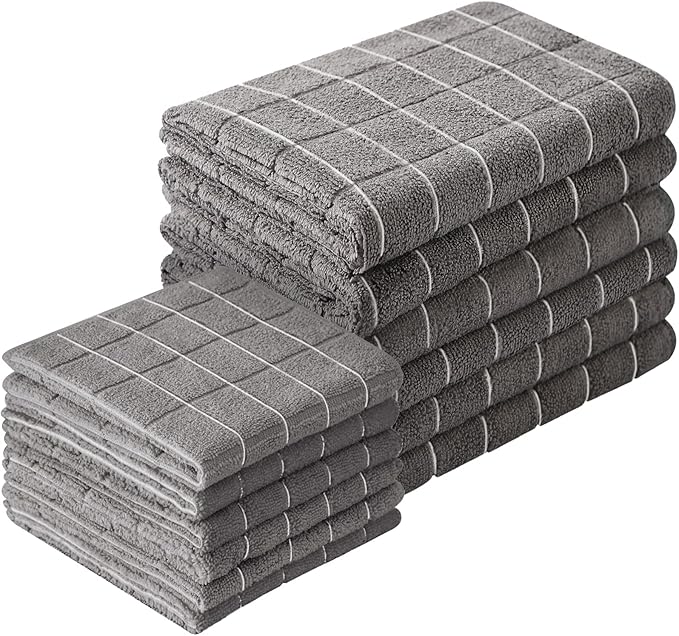 Microfiber Kitchen Towels and Dishcloths Set, 26 X 18 Inch and 12 X 12 Inch