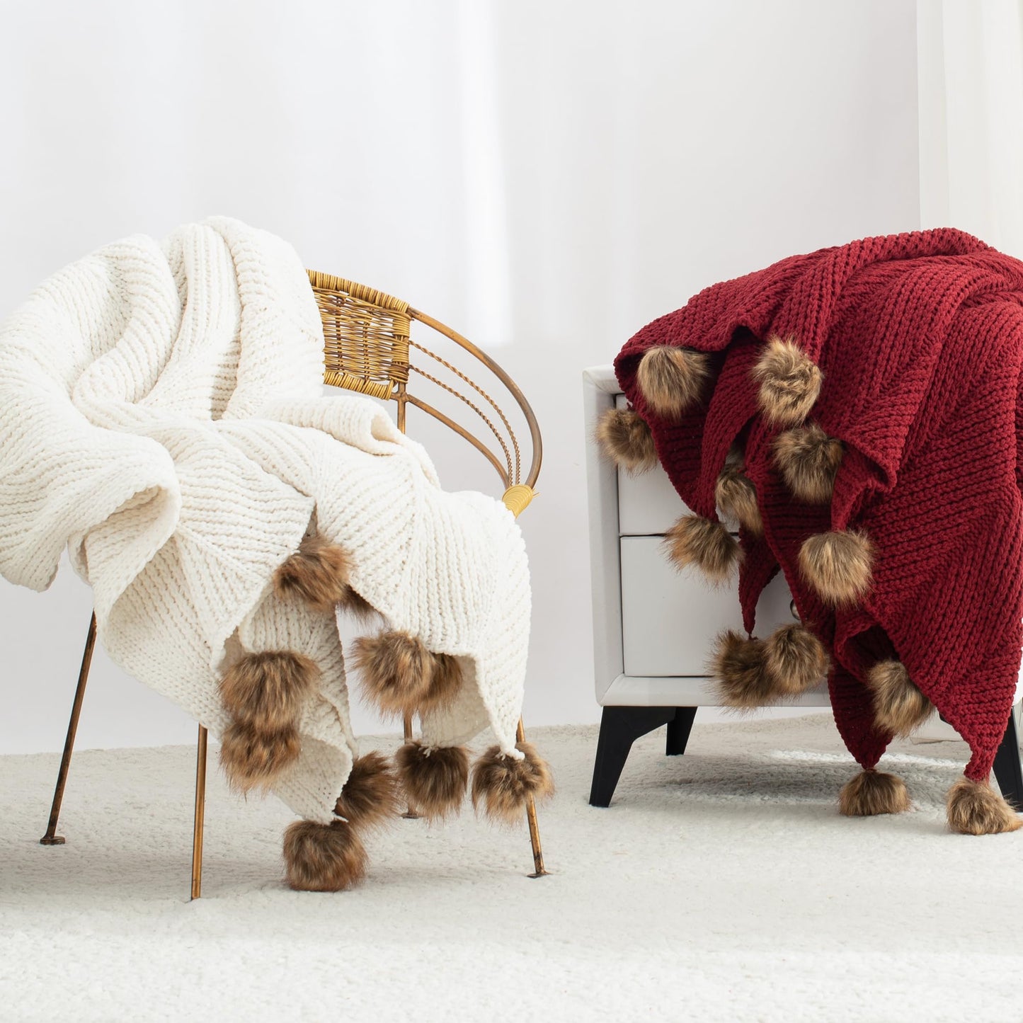 CloudDwelling Chenille Knit Throw Blanket Fluffy Fuzzy Soft Lightweight Cozy Farmhouse Chunky Knitted Throws for Couch Sofa Bed (Taupe, 50"x60")