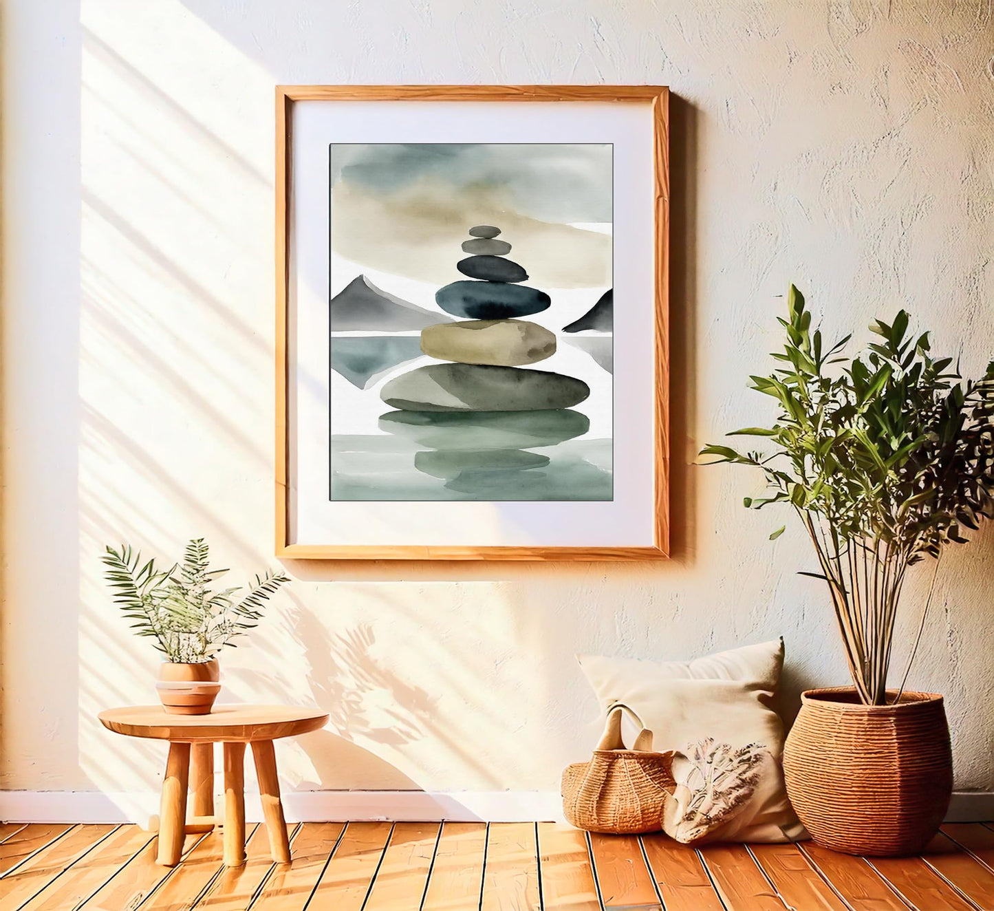 Watercolor Balancing Stones Stacked Illustration Art Print for Yoga Studio Serenity Display, Mint Green Meditation Room Harmony Accent, Beach House Home Office Bedroom Living Area Nursery Dorm Wall Art, Young Yogi Meditator Wellness Enthusiast Teacher Gif