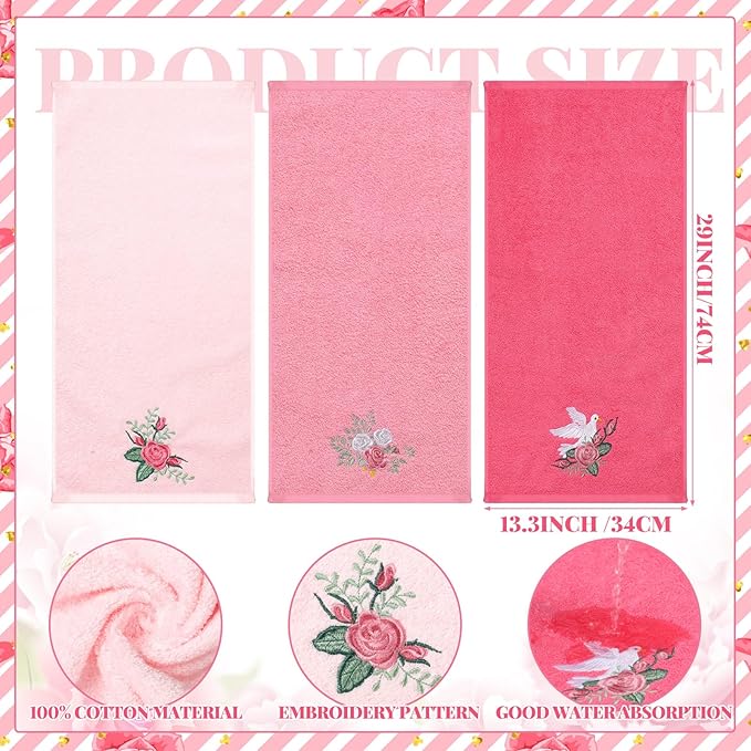 Rose Floral Hand Towels Farmhouse Pink Rose Bathroom Decor 14x29 Inch