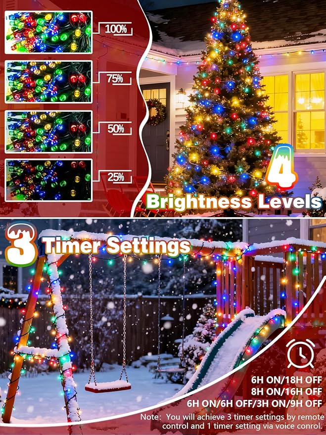 Voice Controlled Christmas Lights with Remote, 264 FT 800 LED String Lights Indoor Outdoor with 12 Modes 3 Timers, Dimmable Twinkle Light Plug in Waterproof for Xmas Tree Party Decor, Multicolor