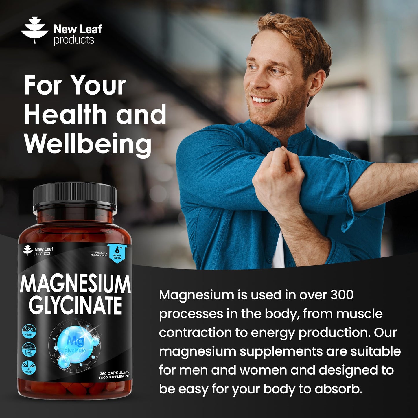 Magnesium Glycinate - 360 High Strength Capsules Pure Magnesium - 1040mg of Magnesium Providing 208mg Elemental Magnesium Per Serving -Magnesium Supplements – Bones, Muscle Health, Vegan, UK Made
