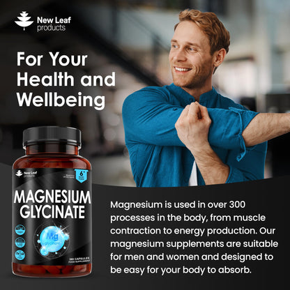 Magnesium Glycinate - 360 High Strength Capsules Pure Magnesium - 1040mg of Magnesium Providing 208mg Elemental Magnesium Per Serving -Magnesium Supplements – Bones, Muscle Health, Vegan, UK Made