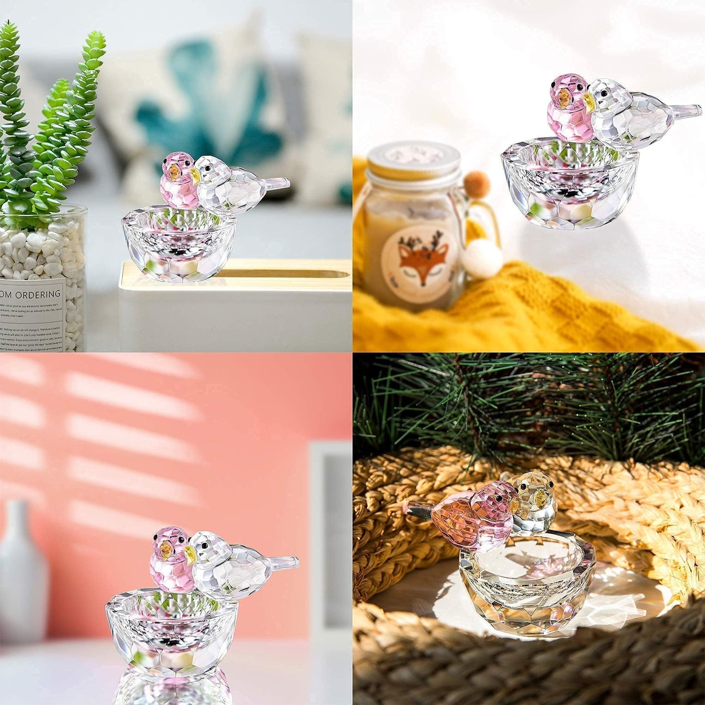 HDCRYSTALGIFTS 3.3'' Crystal Bird Figurine Collectible Art Glass Animal Figurines Table Home Decor Paperweight Valentine’s Day for Women