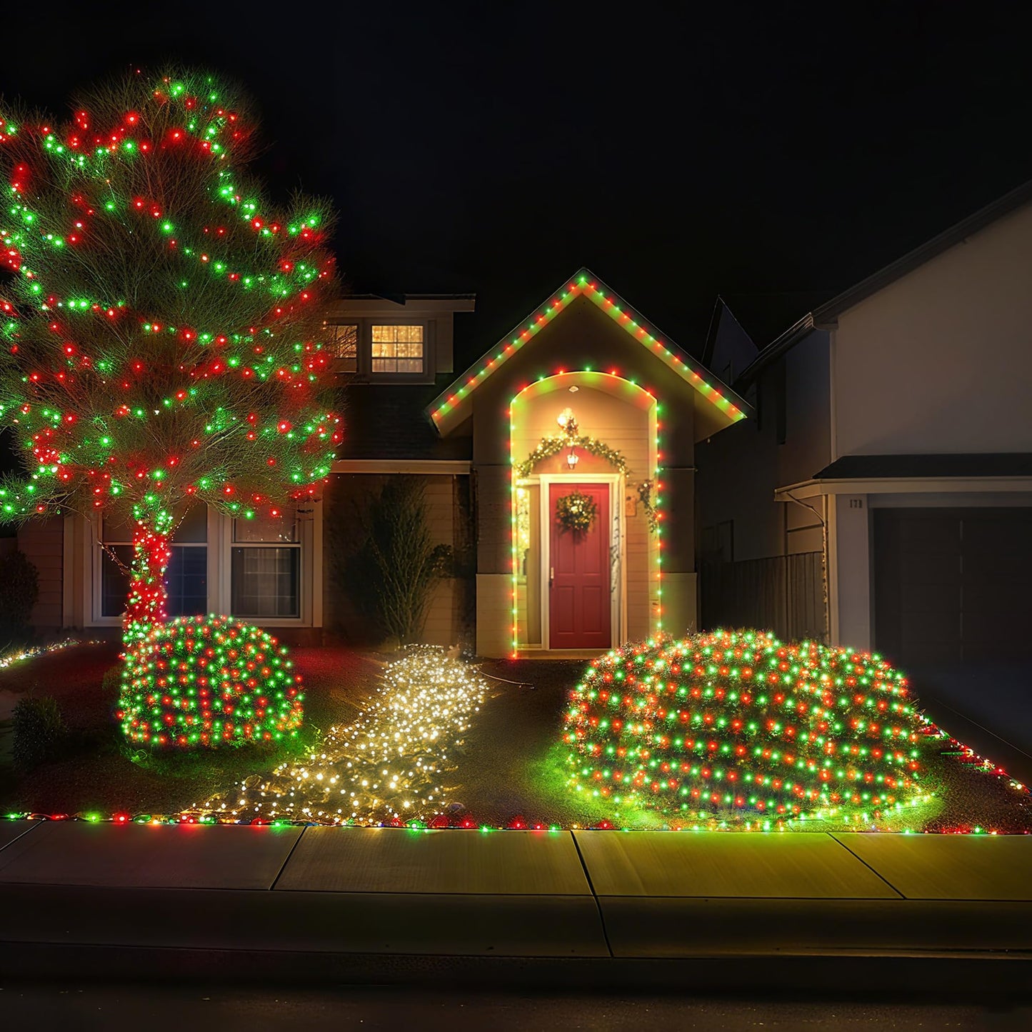 BlcTec Outdoor Christmas Lights 200 LED 8.4ft x 5.2ft Christmas Net Lights with 8 Modes, UL Certified, Timer, Connectable, Waterproof for Trees, Bushes, Yard Outdoor Holiday Decorations, Red Green