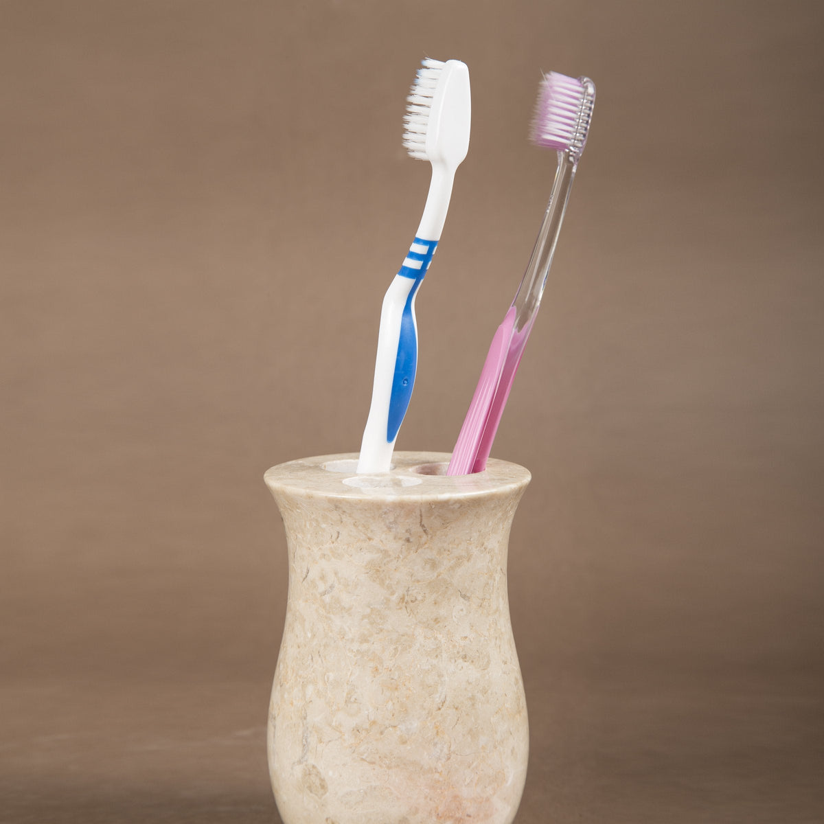 Creative Home Natural Unique Marble Toothbrush Holder, Polished Smooth Finish, Compact 3.3x3.3x4.5 Inch Freestanding Organizer, Wipes Clean Easily, Sturdy and Durable Vase Shape Beige Bathroom