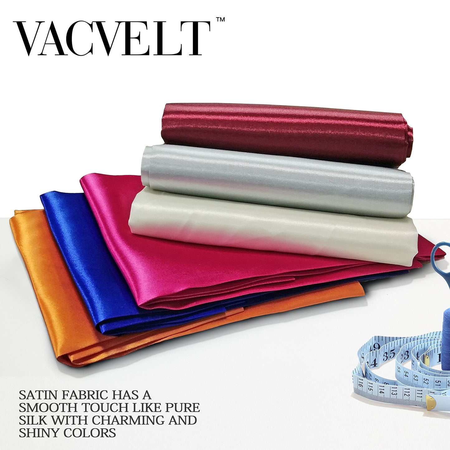 VACVELT Charmeuse Satin Fabric by The Yard, 60 Inch Wide Black Satin Fabric Shiny & Soft Cloth Fabric, Silky Satin Fabric for Bridal Dress, Wedding Decorations, Crafts, Sewing, Draping (5 Yards)