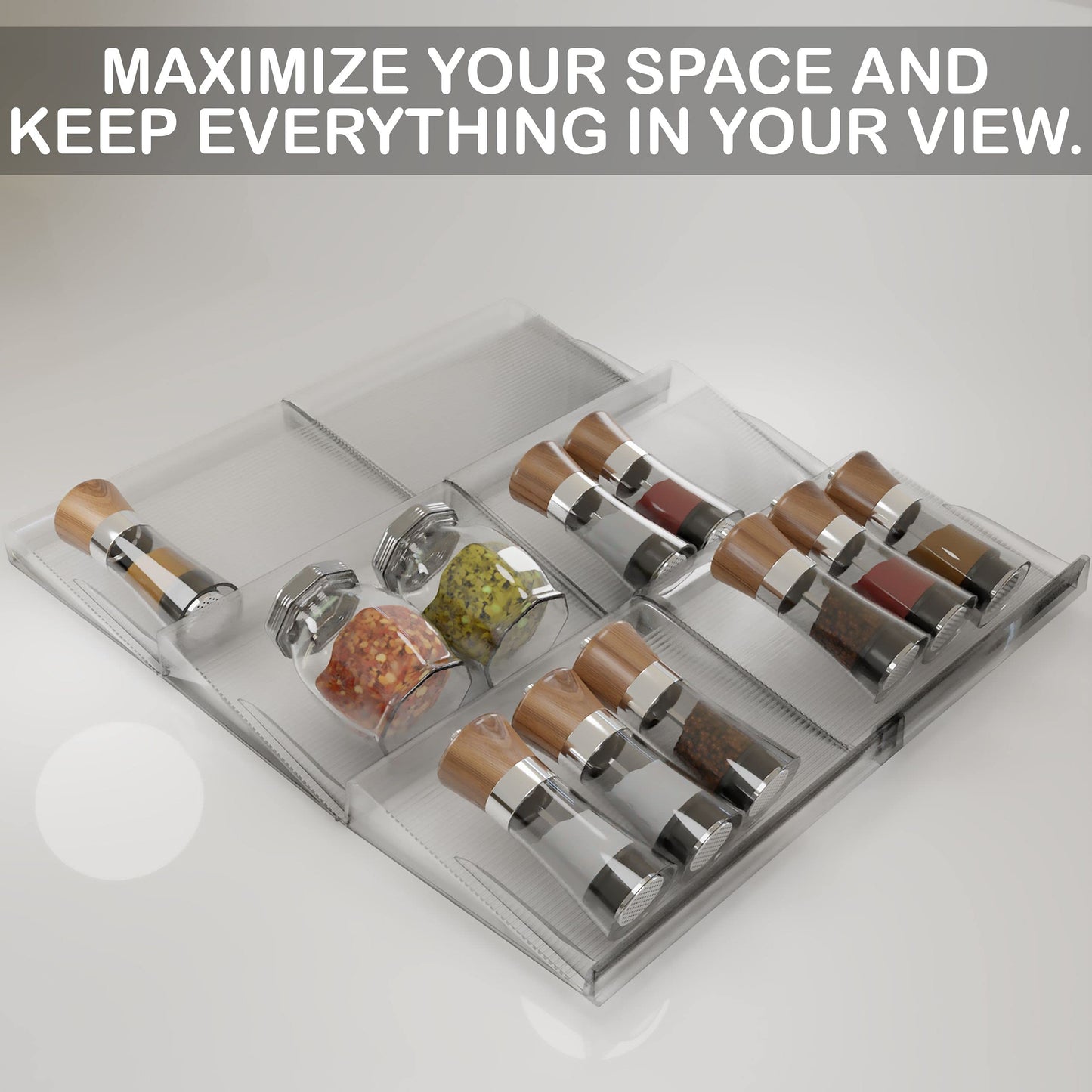 BaHoki Essentials 3 Tier Spice Rack- Kitchen Drawer Organizer - Clear Plastic Storage Rack for Kitchen Pantry - Perfect for Salt, Pepper, Spices and Seasonings