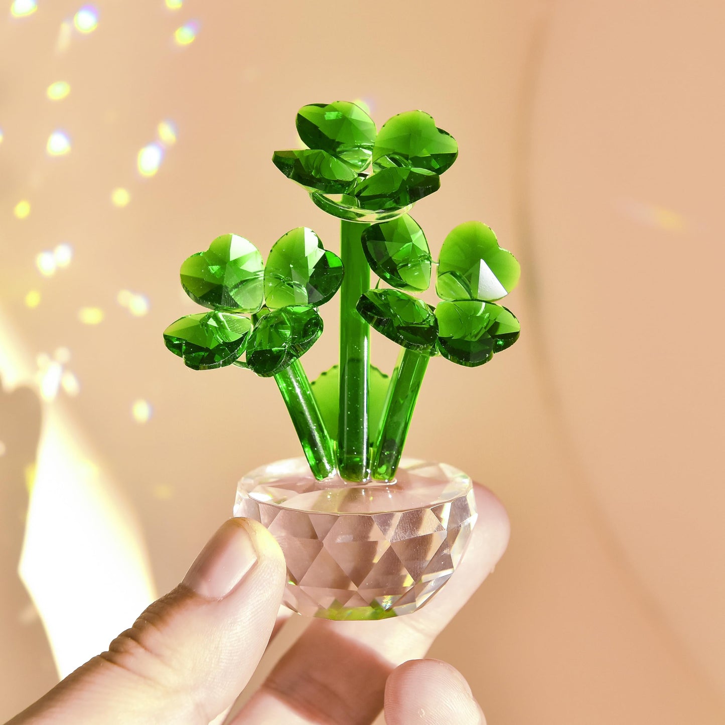 Crystal Clover Figurine Lucky Clover Crystal Home Car Office Decoration
