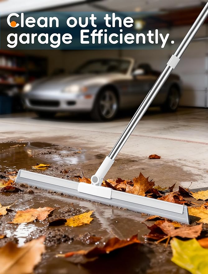 Floor Squeegee Broom with Long Handle, Heavy Duty Rubber Squeegee Kit with 2