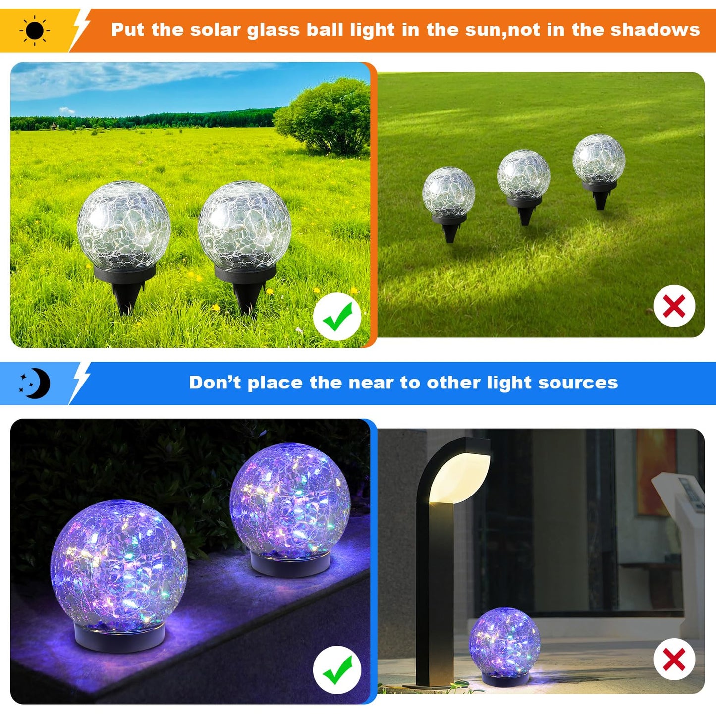 MLKNK Solar Globe Lights Outdoor Waterproof-Solar Balls-Solar Garden Lights-Orbs for Outside 4 Pack Cracked Glass Ball for Lawn Patio Yard Backyard Decorations
