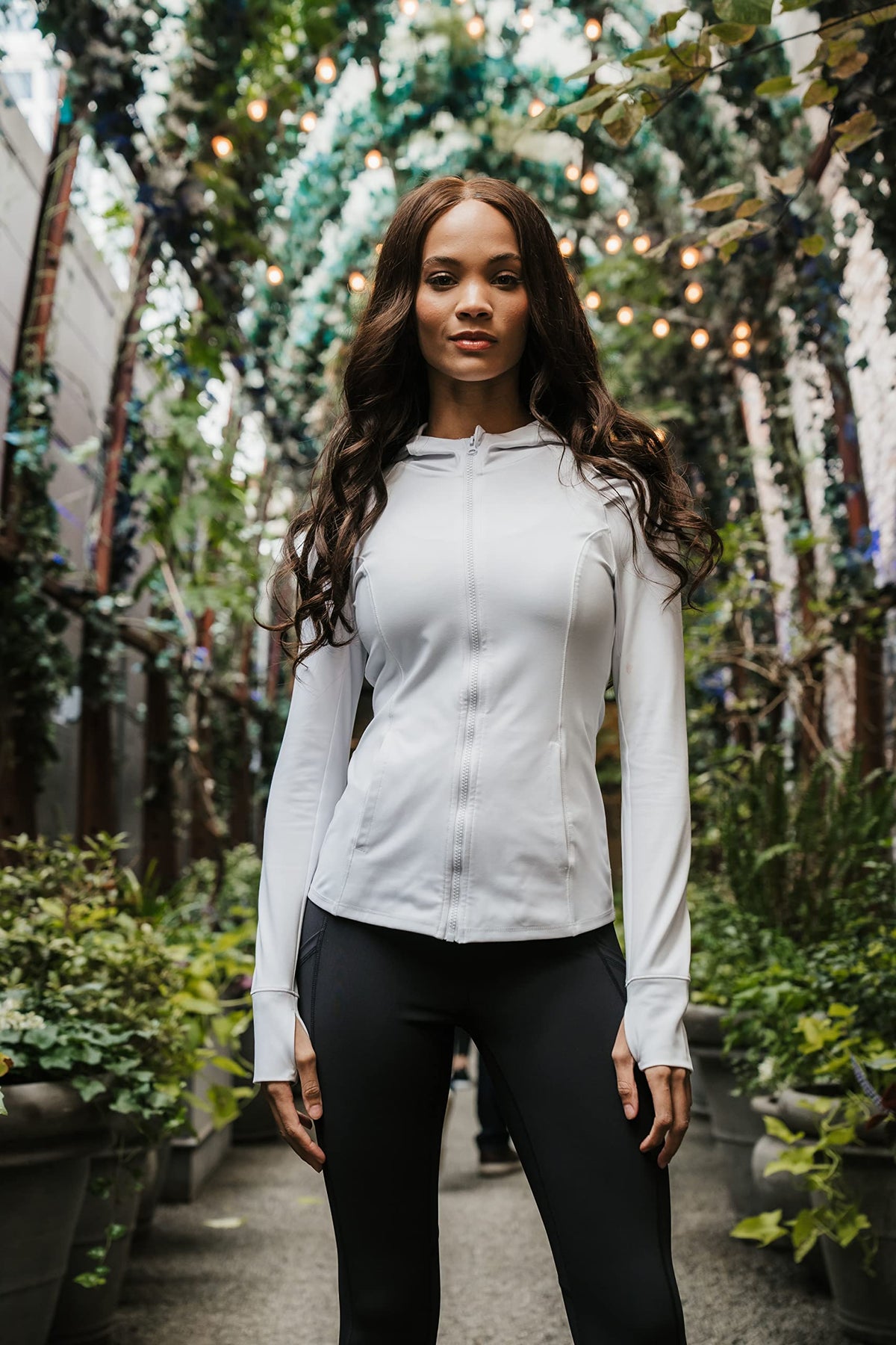 Yogalicious Full-Zip Lightweight Hooded Running Workout Yoga Lux Jacket With Pockets - Black - Large