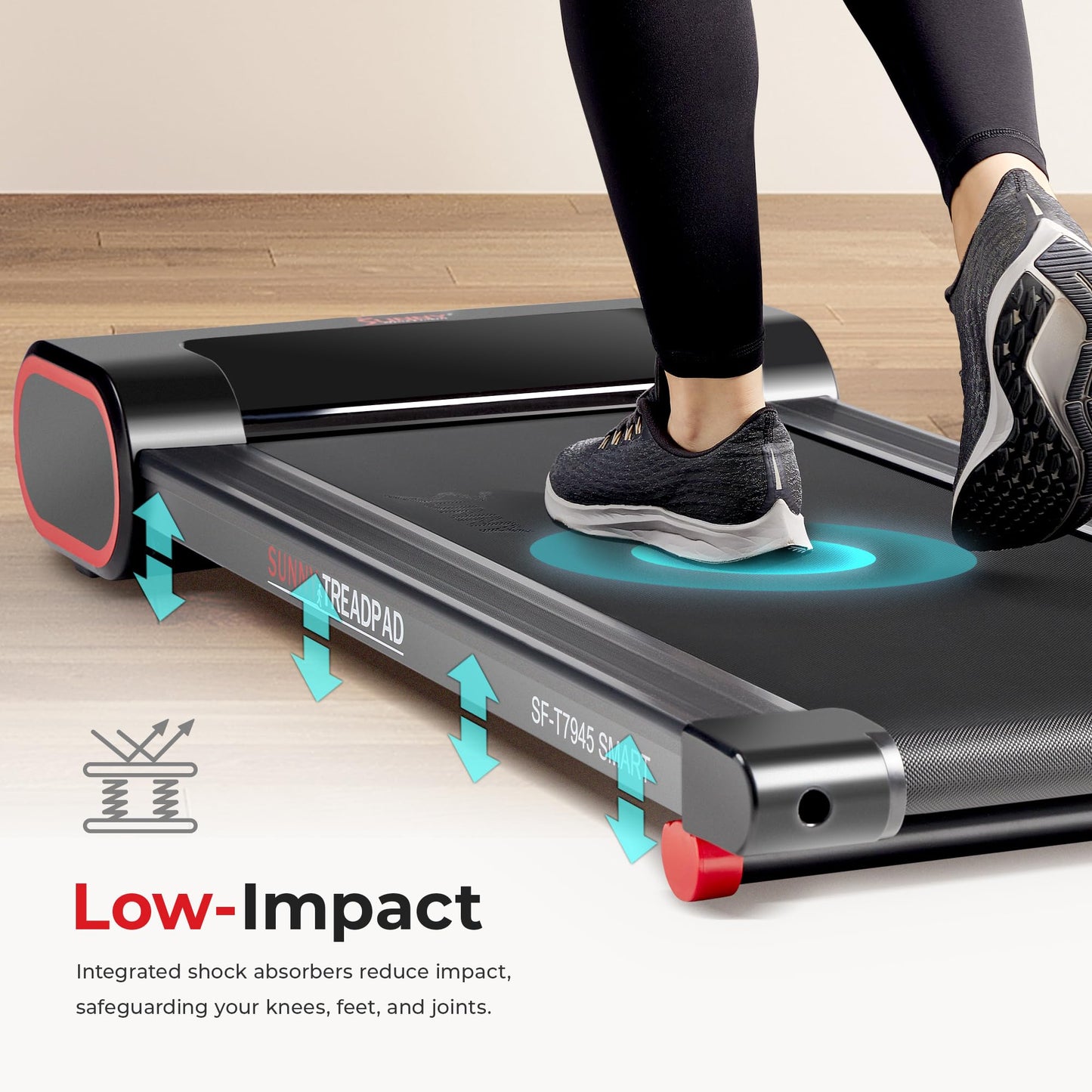 Sunny Health & Fitness Smart Slim Under Desk Walking Treadpad with Remote Control, LCD Display, Improved Safety, Energy-Efficient Design, and Exclusive SunnyFit App - SF-T7945SMART