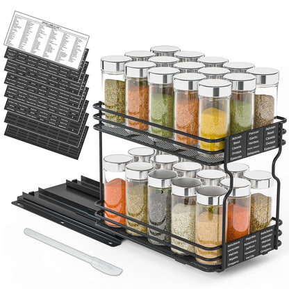 SpaceAid Pull Out Spice Rack Organizer for Cabinet, Heavy Duty Slide Out Seasoning Kitchen Organizer, Cabinet Organizer, with Labels, 4.5" W x10.75 D x8.5 H, 1 Drawer 2-Tier