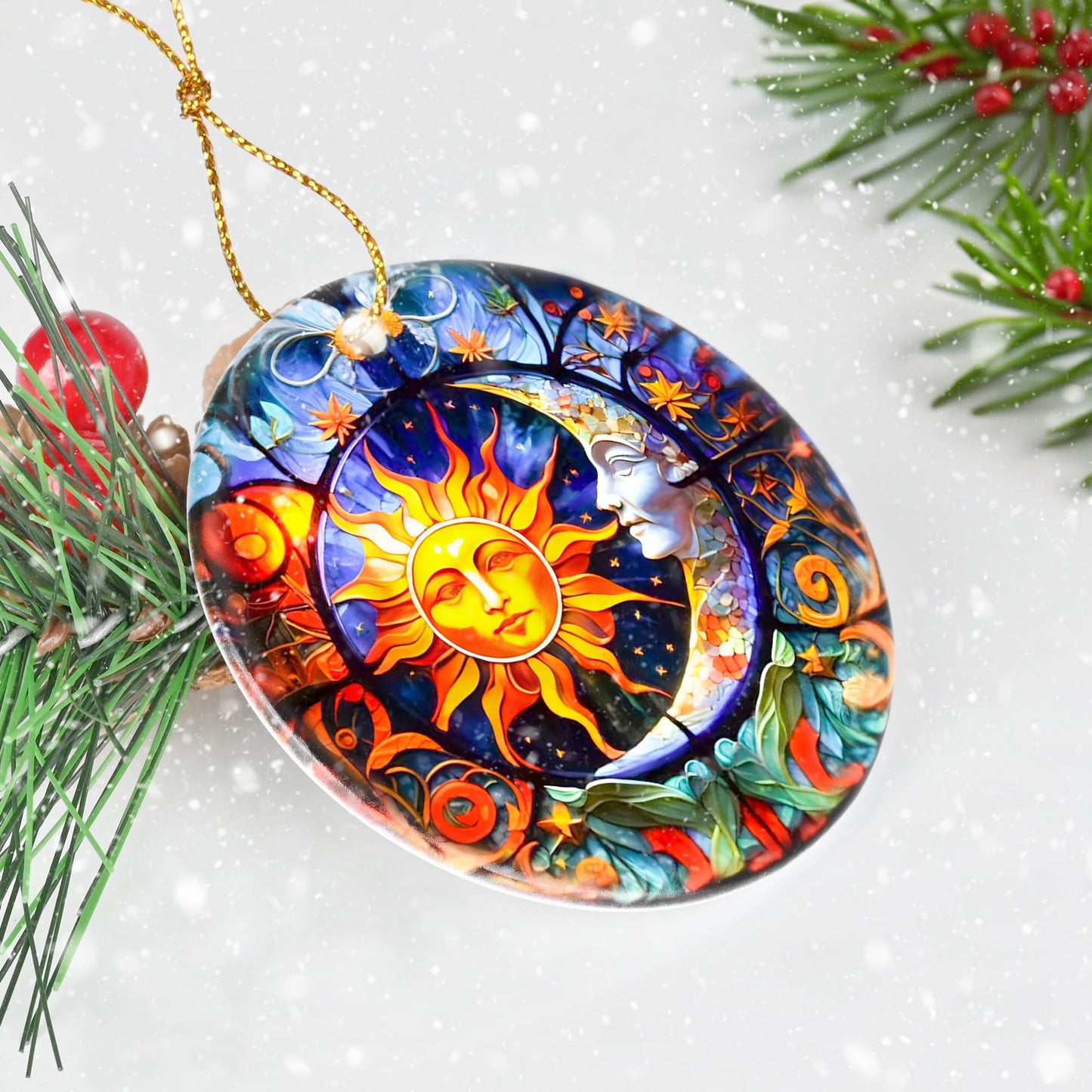 Jocidea Sun and Moon Christmas Ornaments - Bumblebee Ornaments for Tree, Holiday Keepsake Gift Exchange
