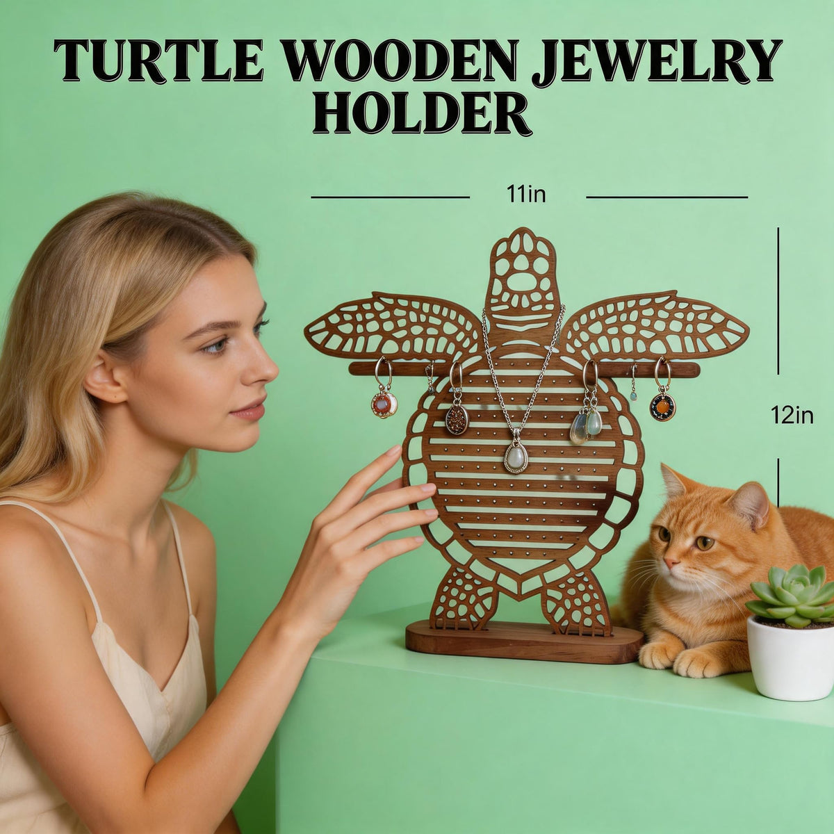 NaiSooten Wooden Turtle Jewelry Display Stand, Earring Holder, Jewelry Holder for Unique Home Decor