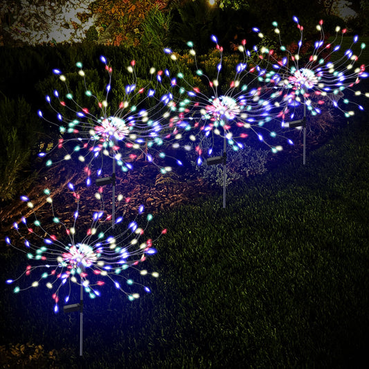 PXBNIUYA 4 Pack 175 LED Solar Garden Light for Yard,Firework Lights Outdoor Waterproof with 2 Modes Twinkling Light, Sparkly Starburst Lights for Wedding Walkway Halloween Christmas Decor(Colorful)