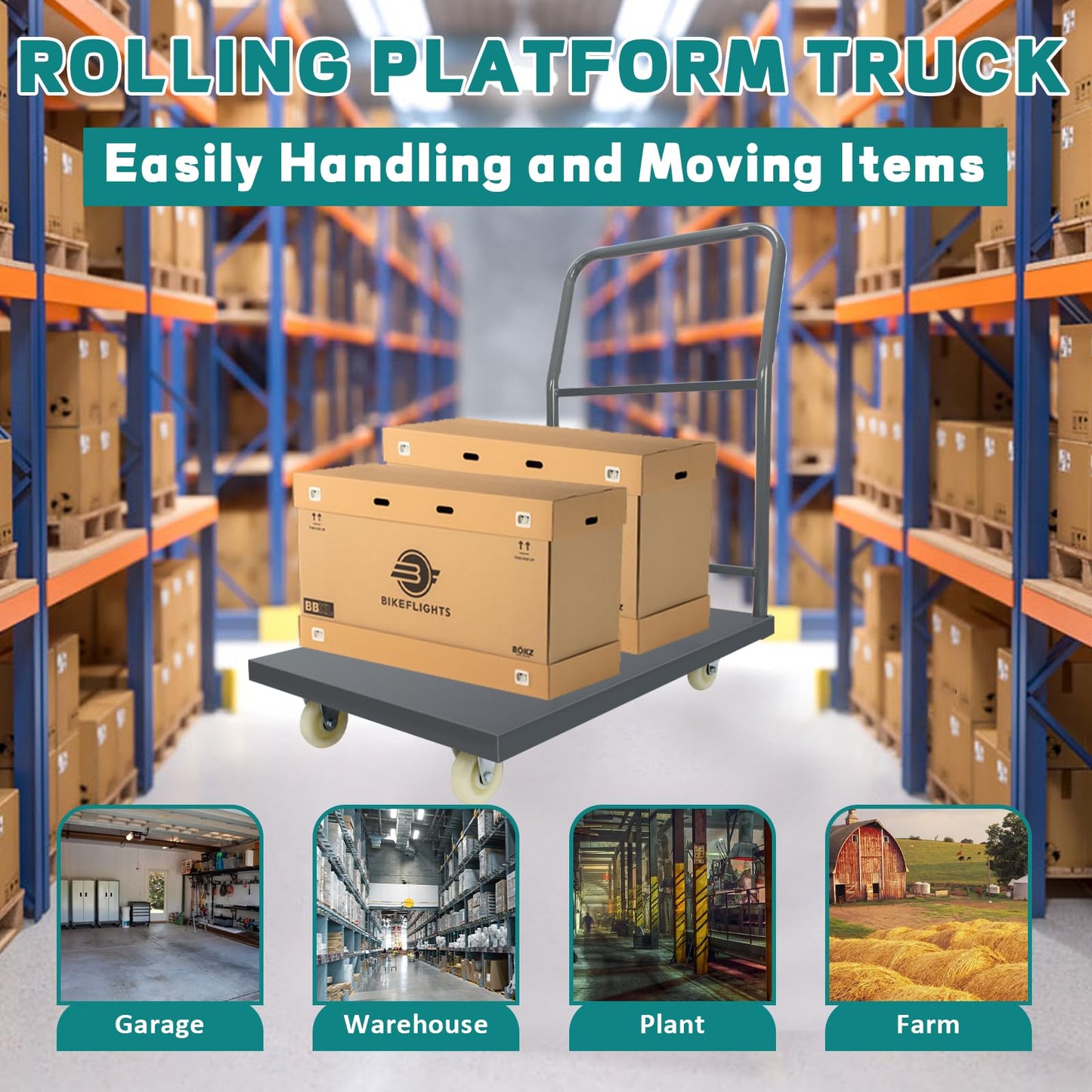 Heavy Duty Platform Truck Moving Flatbed Cart, 2000 LBS Dolly Cart Flatform with Wheels and Handle, 24"" x36 Push Dolly, Steel Flatbed Cart for Luggage Moving, Shopping (24"" x36)