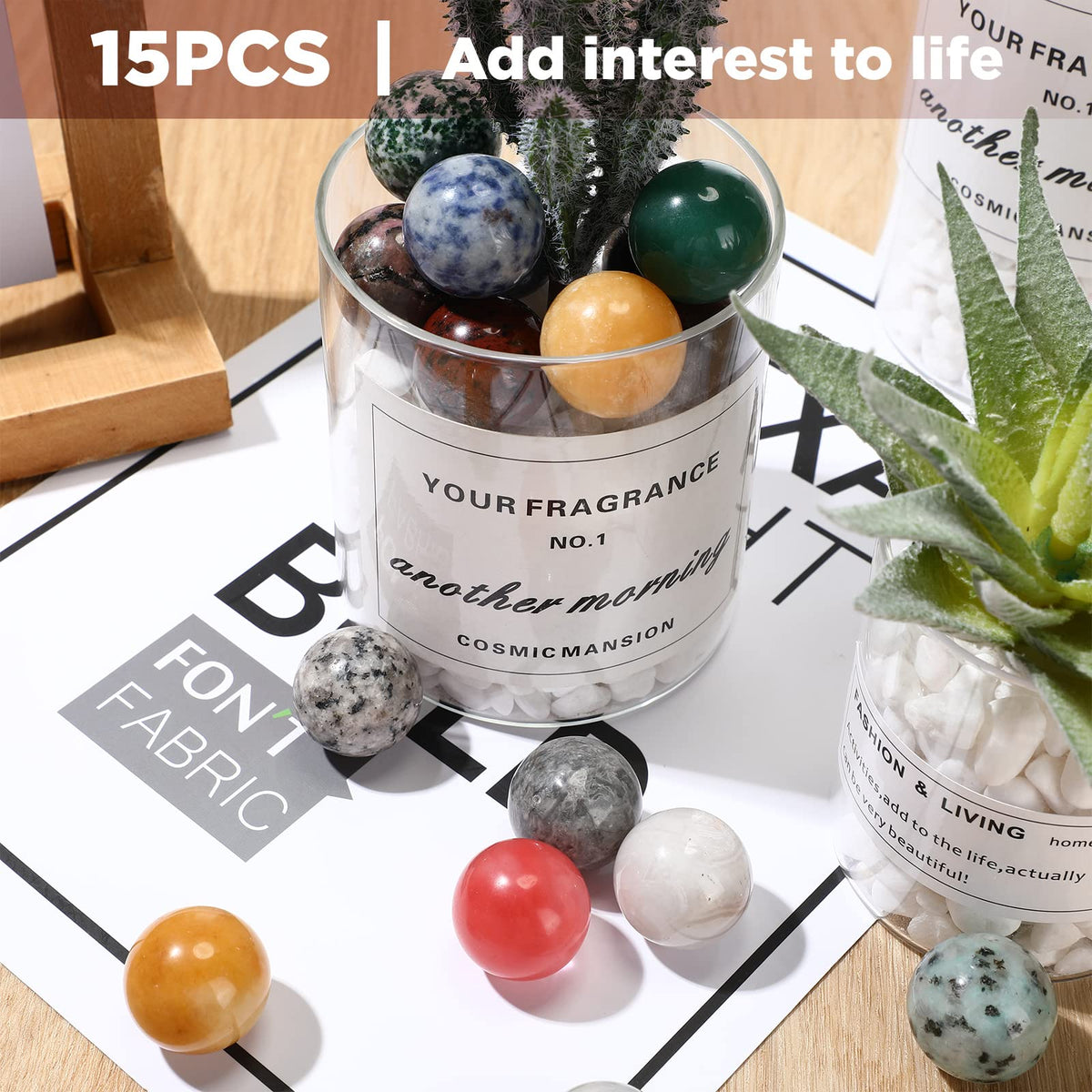 Nuenen 15 Pcs Gemstone Sphere Balls 1 Inch Polished Crystal Sphere Bulk Multi Style Witch Ball Tones Gemstones Pocket Palm Crystals for Witchcraft Meditation Reiki Balancing