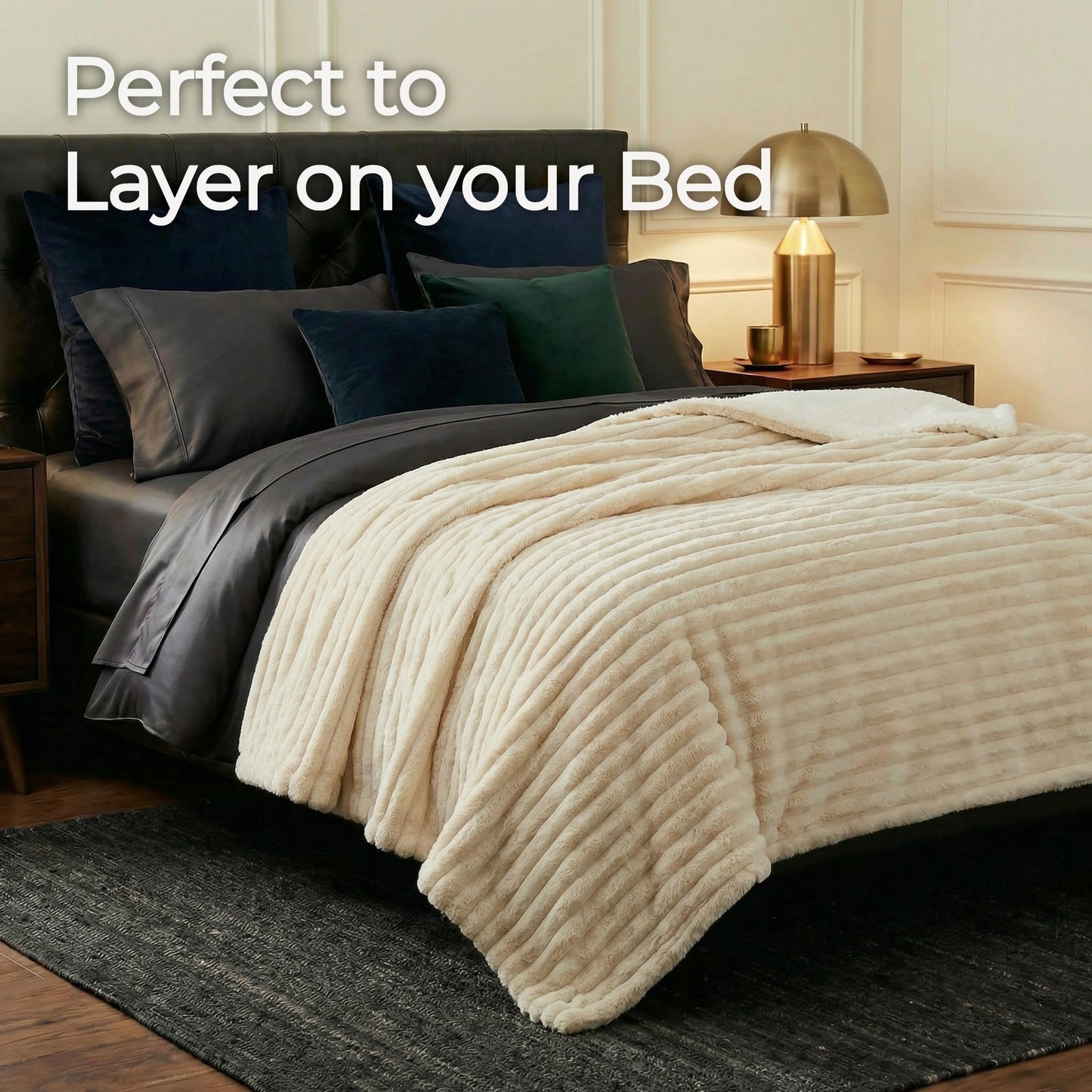 Lavish Home Faux Fur Throw Blanket - 60x70-Inch Twin Blanket for Couch, Bed, or Chair - Soft Throw with Plush Faux Rabbit Fur and Warm Sherpa for Living Room, Bedroom, and Home Decor (Ivory)