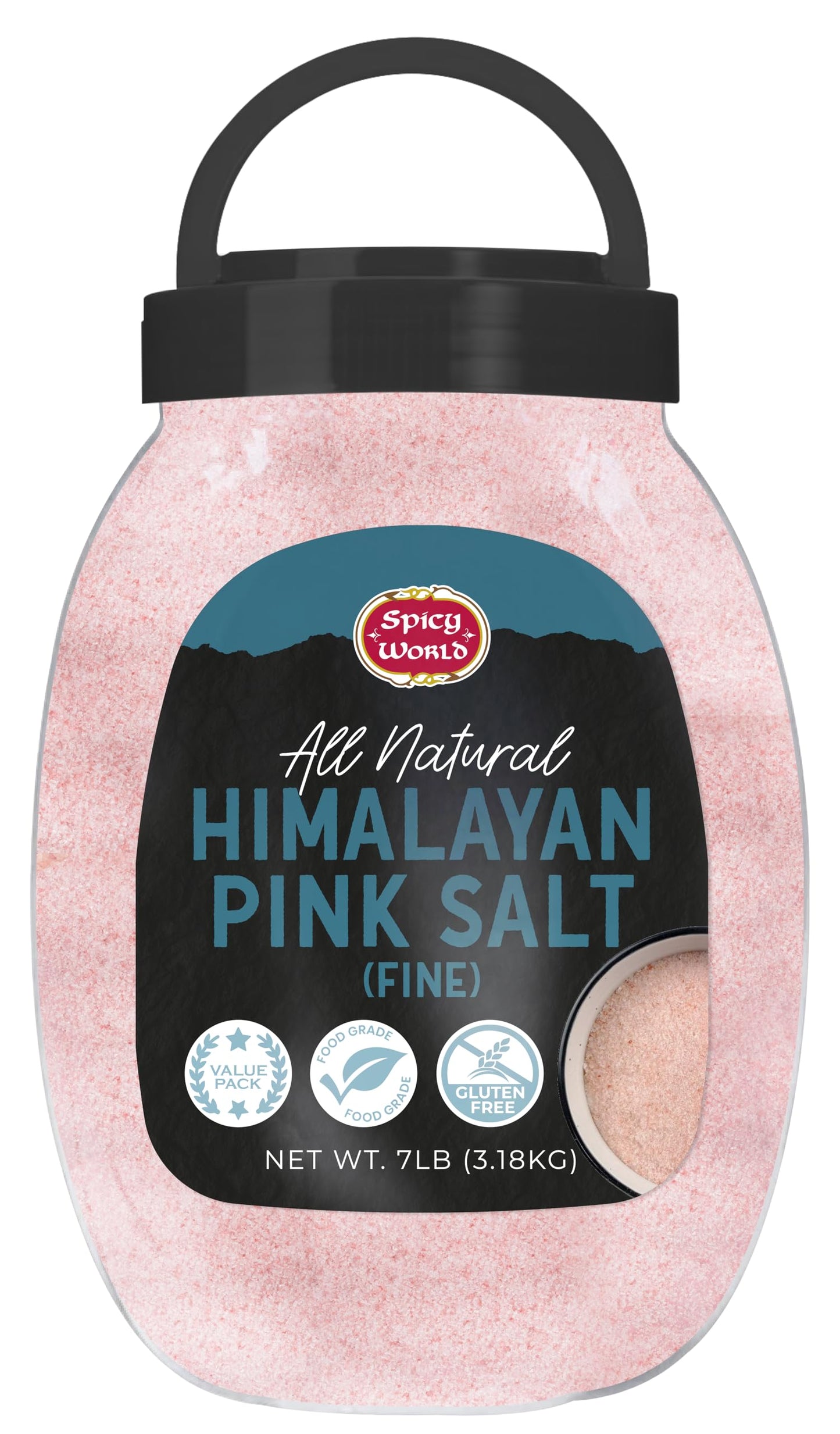 Himalayan Pink Salt Fine Grain 7 LB Jar - Pure & Natural, Mineral-Rich, For Cooking, Seasoning, Baking, Table Use - By Spicy World