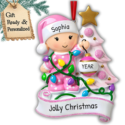 Personalized 2nd Christmas Ornament 2025 | Custom Name & Year | Baby Girl Toddler Decorating Tree with Ornaments | Cute Keepsake for Granddaughter, Babys First, Second, 3rd, Baby's Little Great Kids