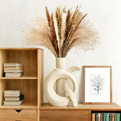Assemble OK Ceramic Vase Set of 2 for Home Decor, Modern Boho Ins Style Matte Vase for Pampas Grass for Table Centerpiece, Living Room, Shelf, Mantle, Housewarming Gift (Beige White)