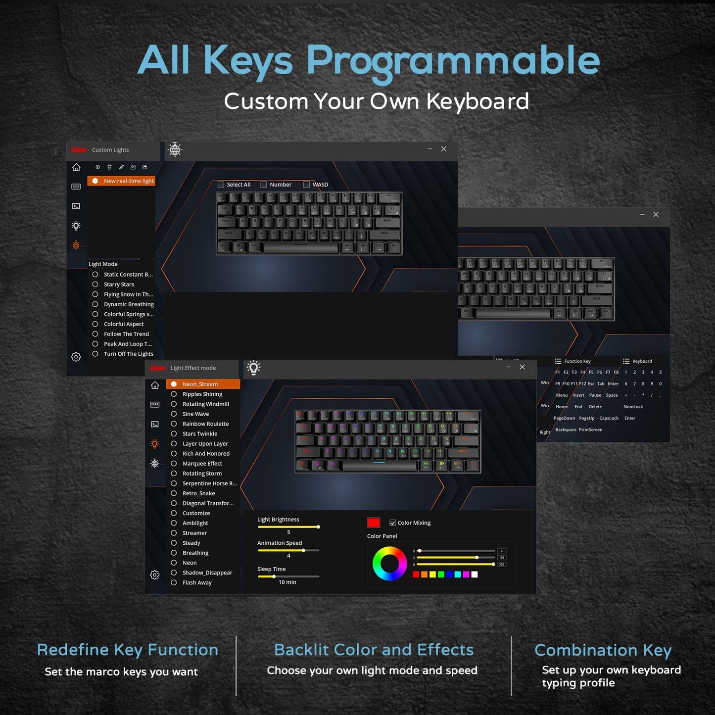 RK ROYAL KLUDGE RK61 60% Mechanical Keyboard with Coiled Cable, 2.4Ghz/Bluetooth/Wired, Wireless Bluetooth Mini Keyboard 61 Keys, RGB Hot Swappable Red Switch Gaming Keyboard with Software - White