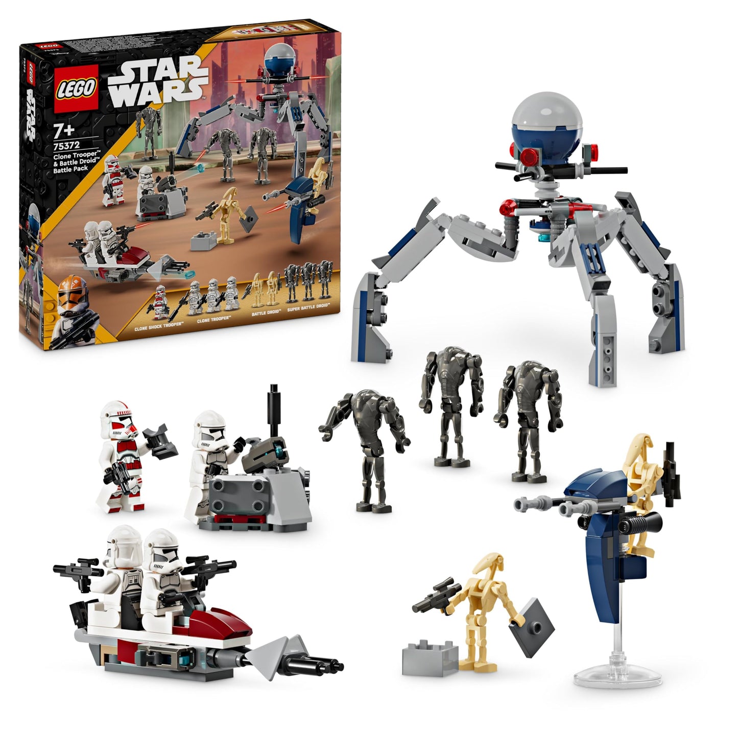 LEGO Star Wars Clone Trooper & Battle Droid Battle Pack, incl. 4 Minifigures, 5 Droids and a Speeder Bike with Shooters - Building Toys for 7+ Year Old Boys & Girls 75372