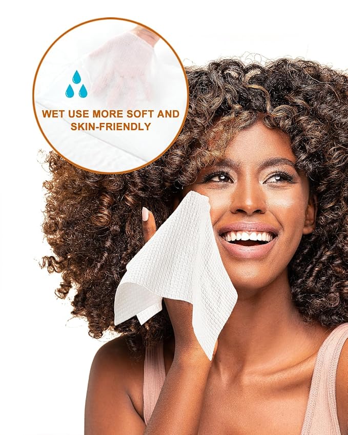 Disposable Face Towel, Biodegradable Facial Towels 9.8"×9.8", Makeup Remover