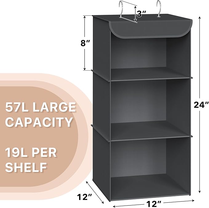Simple Houseware 3-Shelf Hanging Closet Organizer, Fabric Storage Shelves