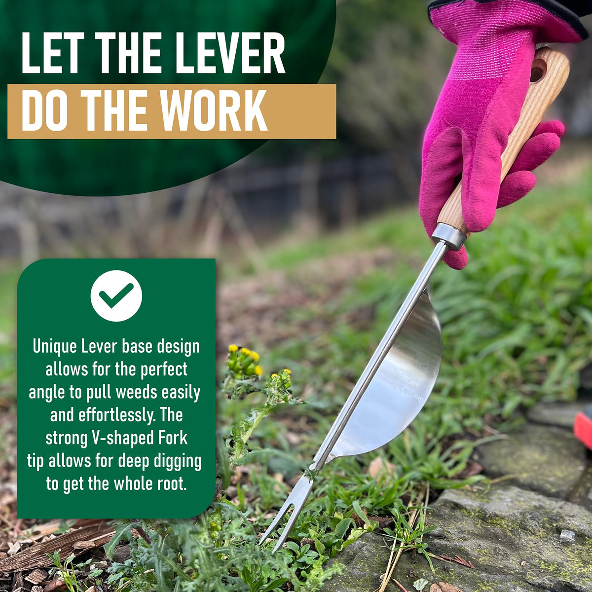 Grampa's Hand Weeder Tool - The Perfect Lightweight Easy to Use Weed Puller Tool for Garden - Durable Unique Lever Design with V-Shaped Forks Allows for Easy Removal of Weeds & Their Roots.