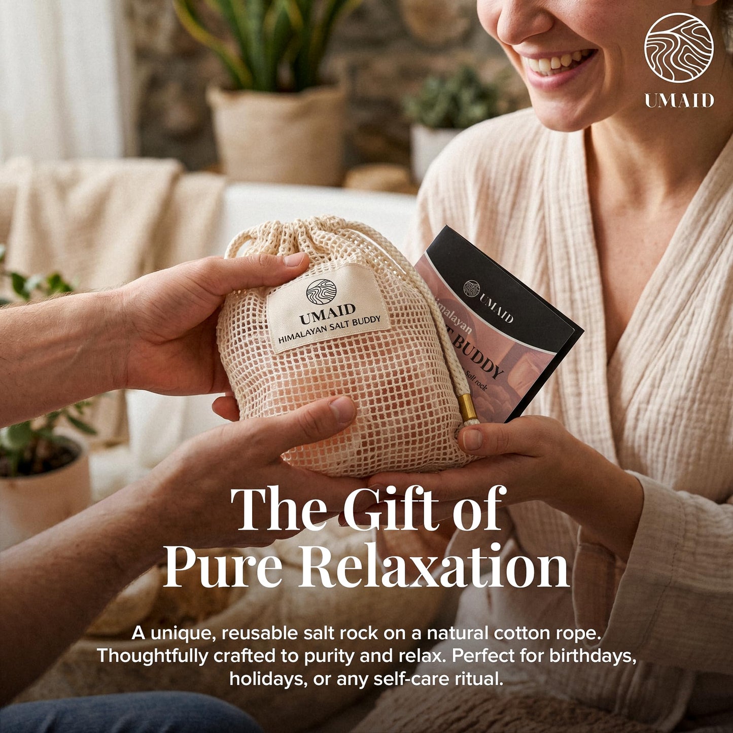UMAID Himalayan Pink Salt Rock for Shower & Bath – Salt Buddy™ 4 lb Hanging Mineral Stone for Spa-Inspired Relaxation, Self-Care & Bath Soaks, Unique Wellness & Home Spa Gifts for Men & Women