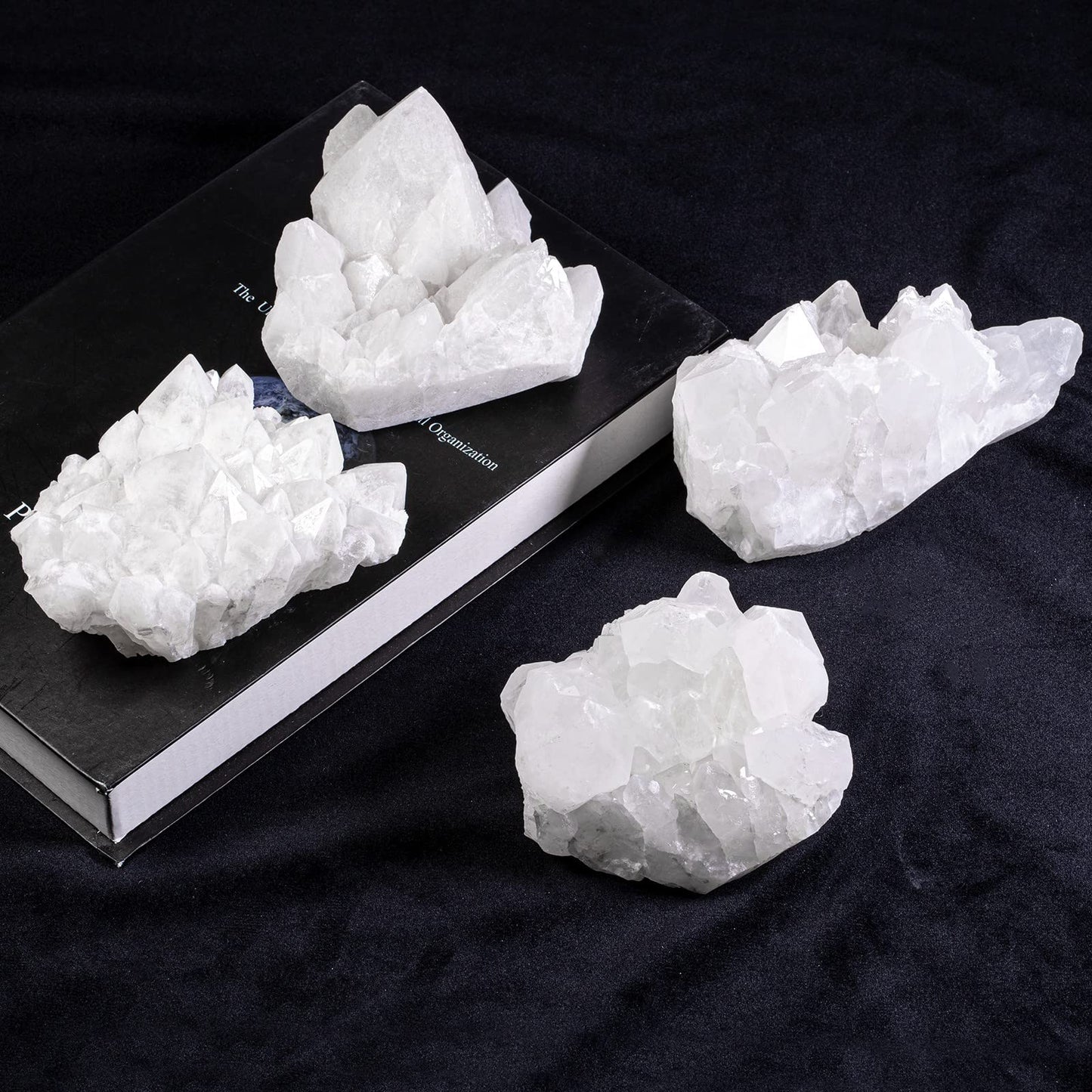 Nupuyai Natural Clear Quartz Crystal Cluster Stone Specimen Irregular Raw Rock Crystal Geode Home Decor for Healing/Meditation/Collection, 1.07-1.62 lb