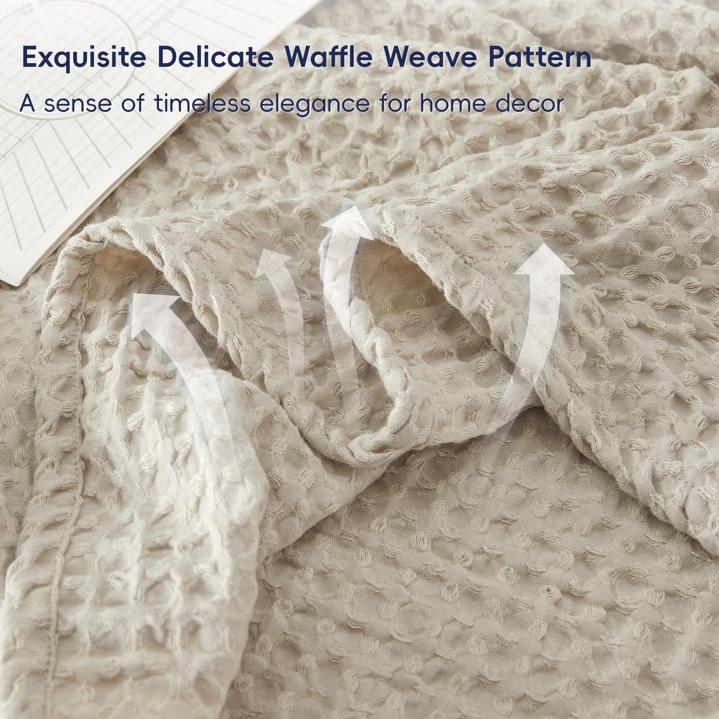 PHF Ultra Soft Waffle Weave Blanket Throw Blanket, Lightweight Breathable Cooling Skin-Friendly Throw for Spring Summer for Hot Sleeper，Aesthetic Home Decor for Bed Couch, Light Khaki/Linen, 50"* 60"