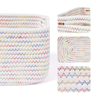 MiniArk Small Storage Baskets for Organizing | Closet Organizer Bins | Shelf Toy Basket | Woven Rope Baskets | Cube Decorative Box | Shallow Basket | 13x8.5x5.1” | 4 Packs Rainbow