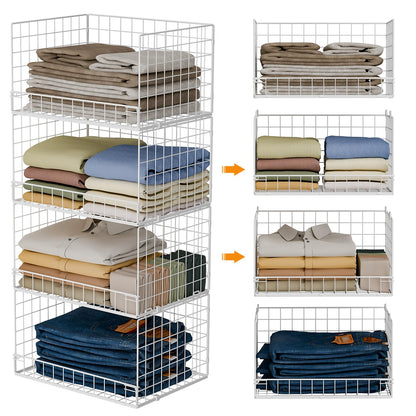 Yociyoga 4-Tier Stackable Closet Organizers and Storage Basket, Foldable Closet Shelf Organizer System, Space-Saving Clothes Storage Drawer Organizer for Wardrobe, White ((Patent 30022416))