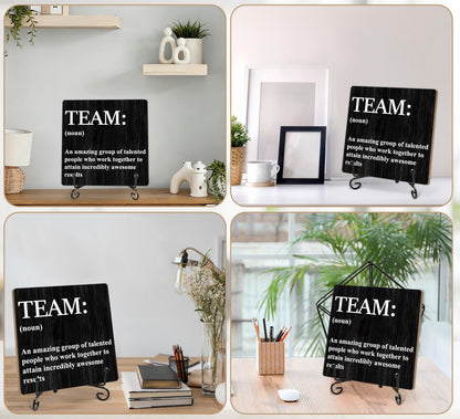 Inspirational Gifts - Team Noun Office Decor, 5.1 x 5.1 Inch Wood Plaque With Stand, Funny Office Desk Decor for Women Men Coworker Boss Team Manager Director (XB03)