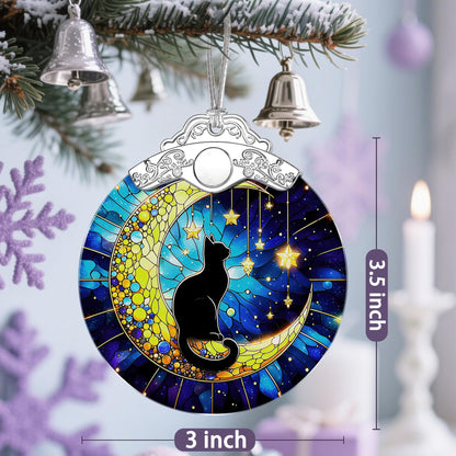 Stained Glass Black Cat Ornament, Christmas Ornaments, Christmas Decorations for Tree, Holiday Ornament, Gifts for Cat Lovers, Holiday Party Gifts, Gift Ideas & Xmas Gift